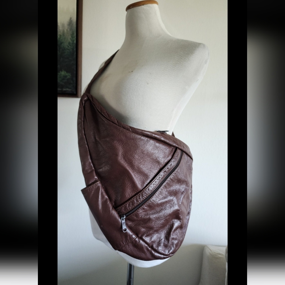 Vintage AmeriBag Healthy Back Bag Crossbody Sling Dark Brown Leather Purse